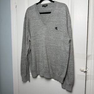 Express Sweater Mens XXL Gray Heather Knit Cotton Pullover Long Sleeve V Neck